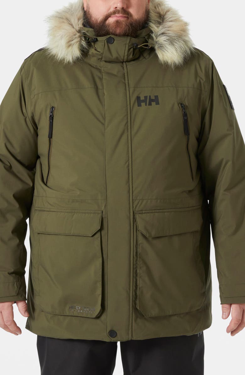 Helly Hansen Reine Waterproof Insulated Parka with Faux Fur Trim Hood, Alternate, color, Utility Green