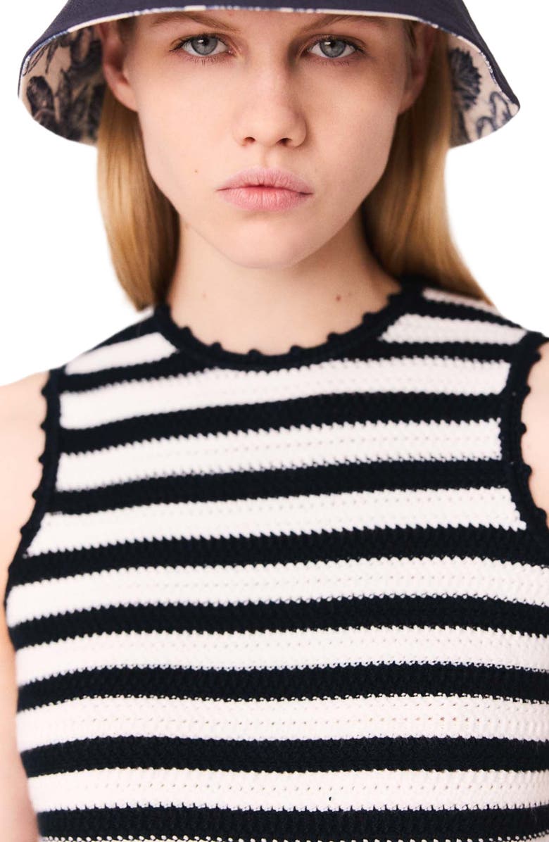 maje Crochet-knit top, Alternate, color, White/Navy