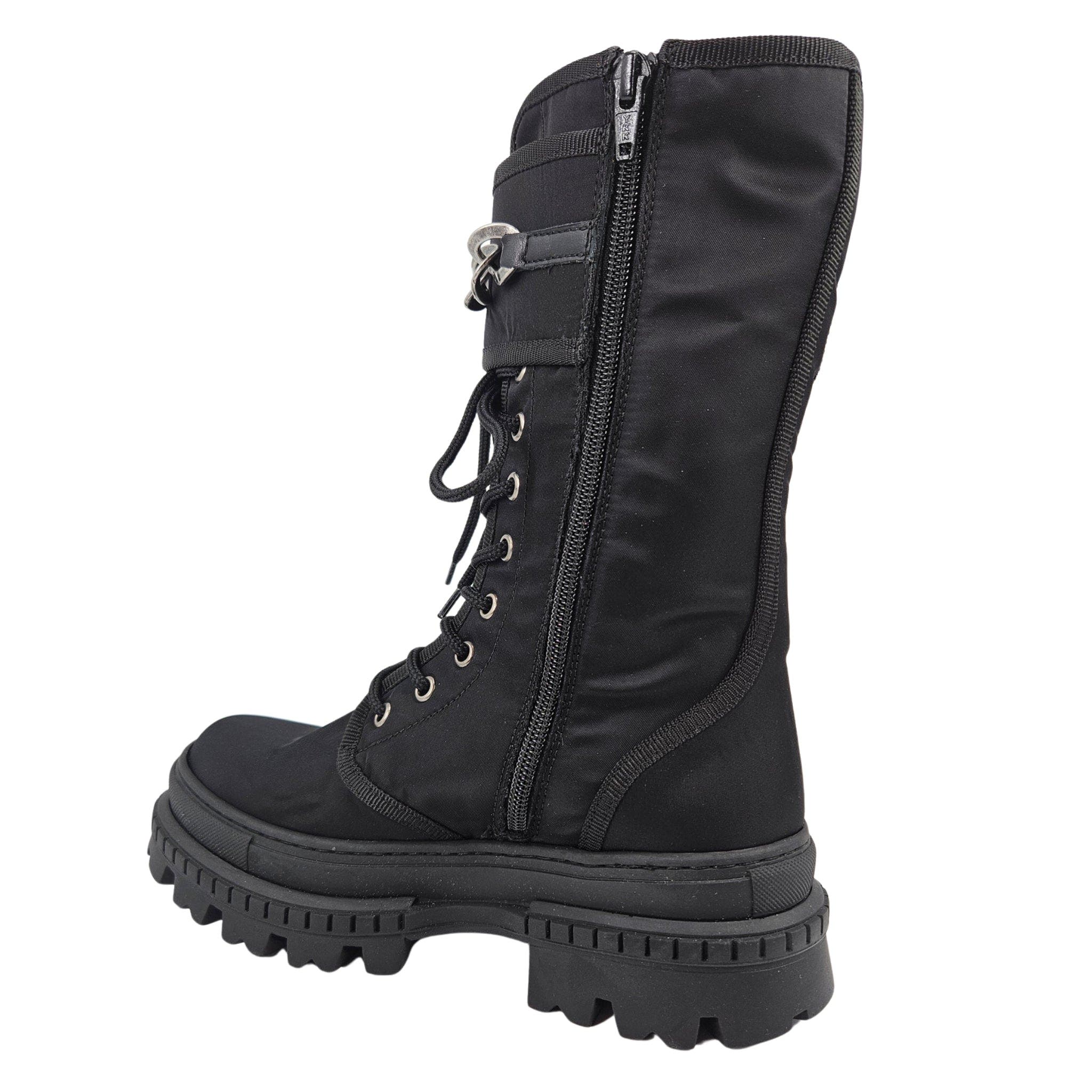 Chain Detail Buckled Combat Boot, Alternate, color, black