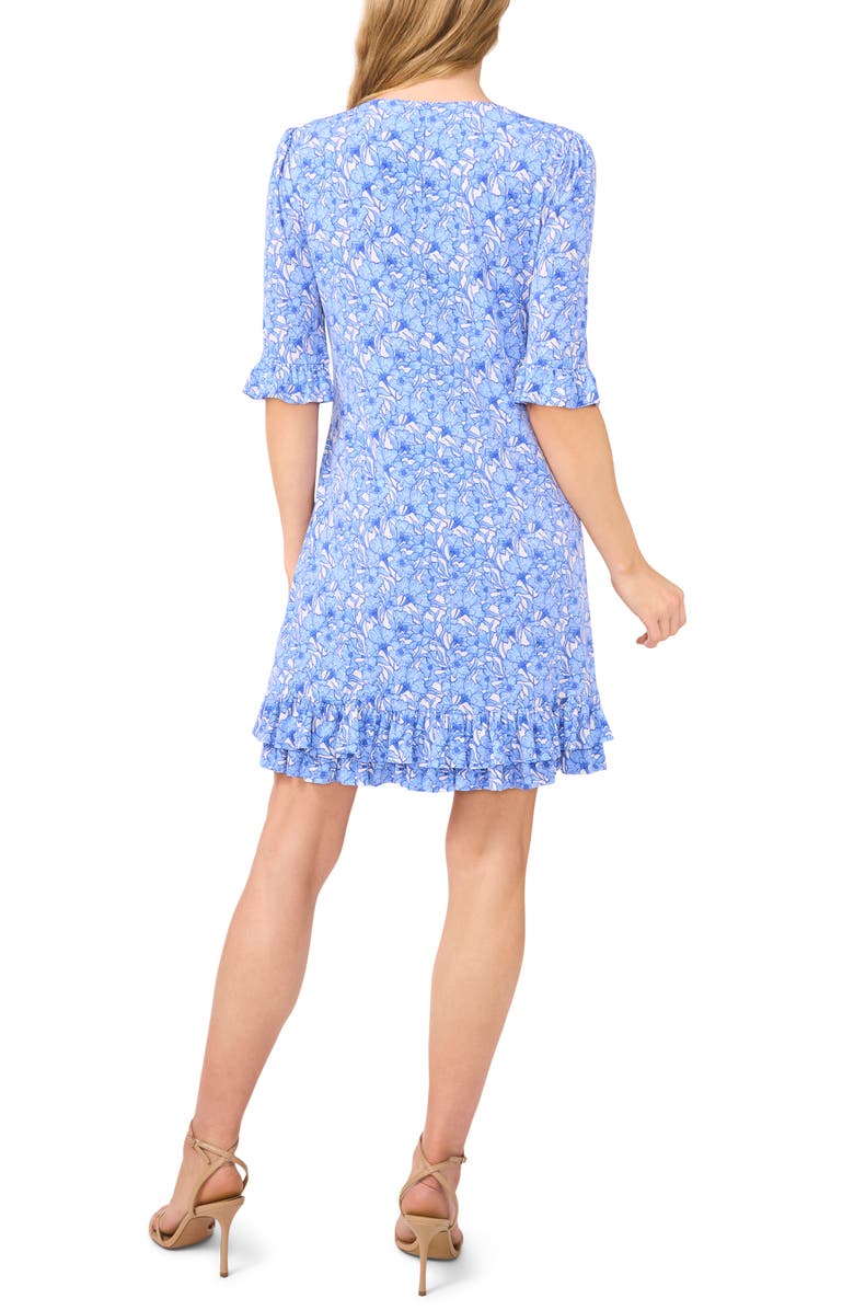 CeCe Floral Double Ruffle Hem Knit Dress, Alternate, color, Blue/ New Ivory