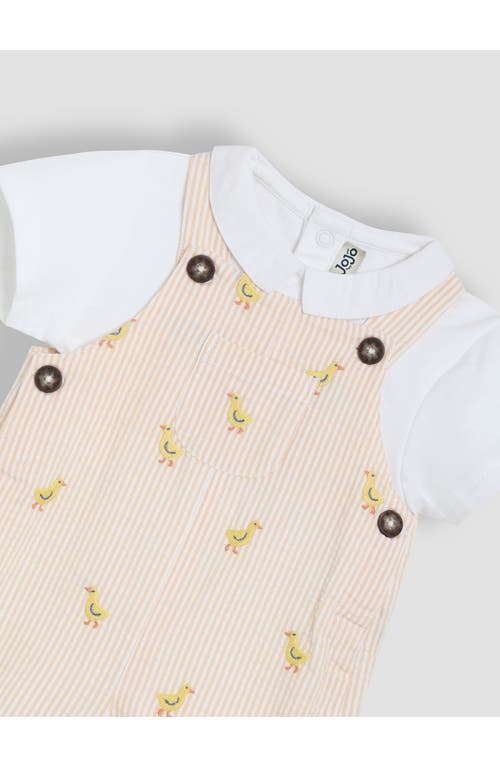 Jojo Maman Bébé Jojo Maman Bebe Cotton Bodysuit & Chick Embroidered Seersucker Overalls Set In Yellow