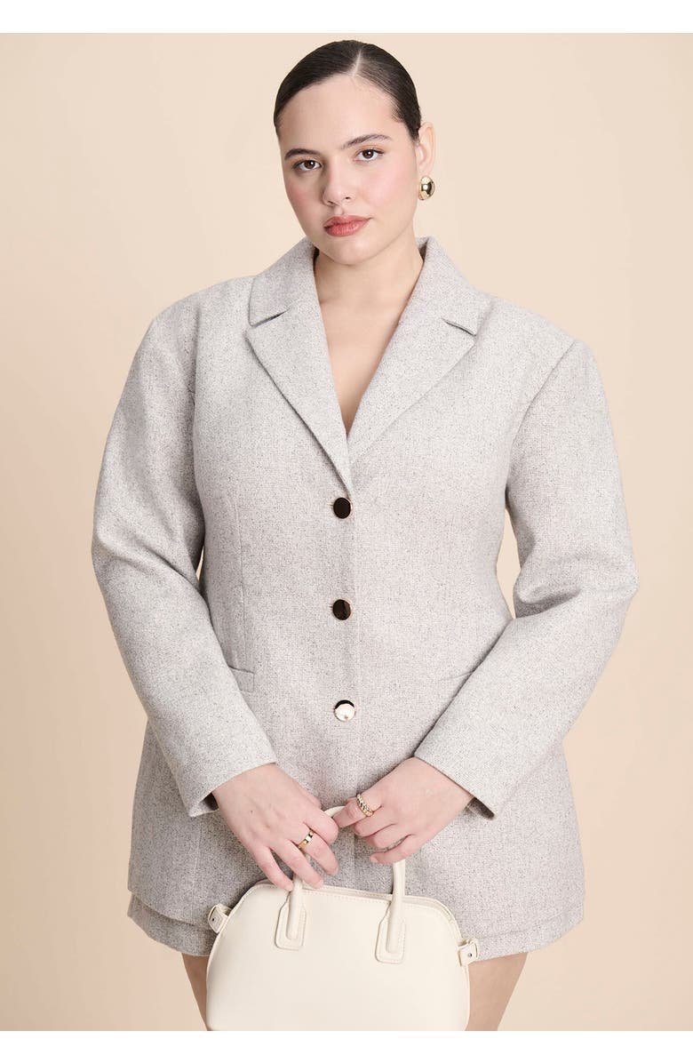 ELOQUII Nipped Waist Wool Blend Blazer With Back Adjuster, Main, color, Marled Light Grey