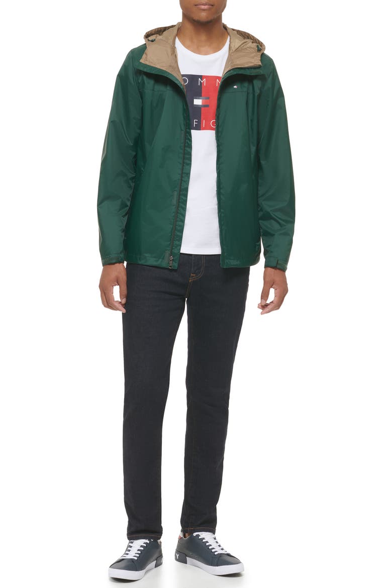 Nylon Hooded Quilted Rain Jacket, Alternate, color, PINE