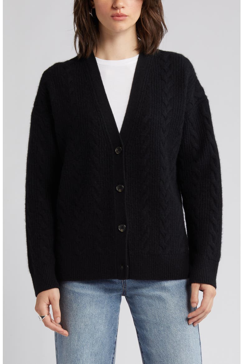 Cashmere Cable Cardigan, Alternate, color, BLACK ROCK