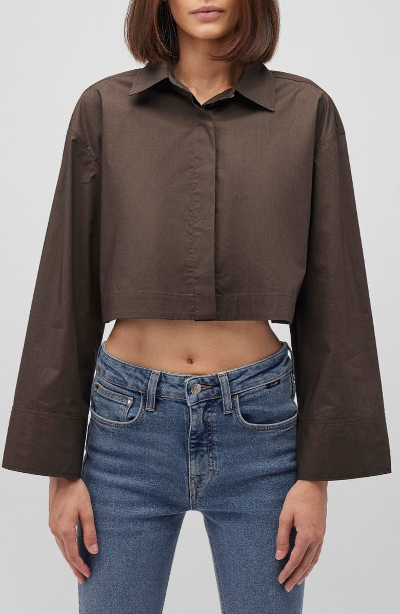 Mavi Jeans Bell Sleeve Crop Cotton Button-Up Shirt, Main, color, 
