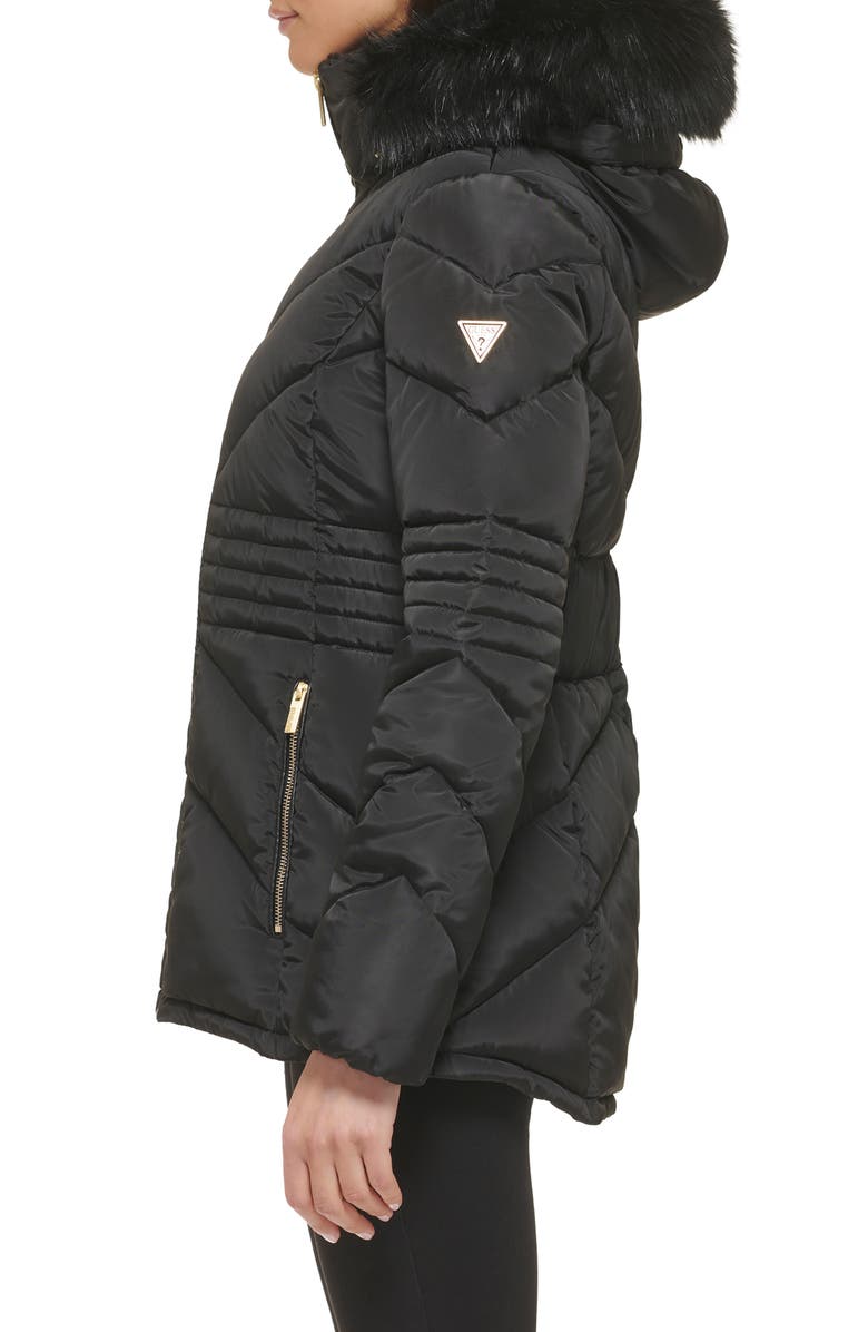 GUESS Faux Fur Trim Water Resistant Hooded Puffer Jacket, Alternate, color, 
