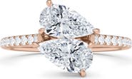 HauteCarat Twin Pear Cut Pavé Lab Grown Diamond Ring