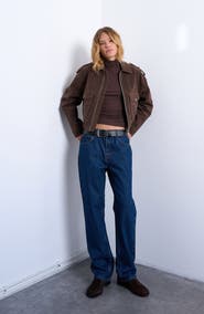Topshop Mock Neck Long Sleeve Rib Top