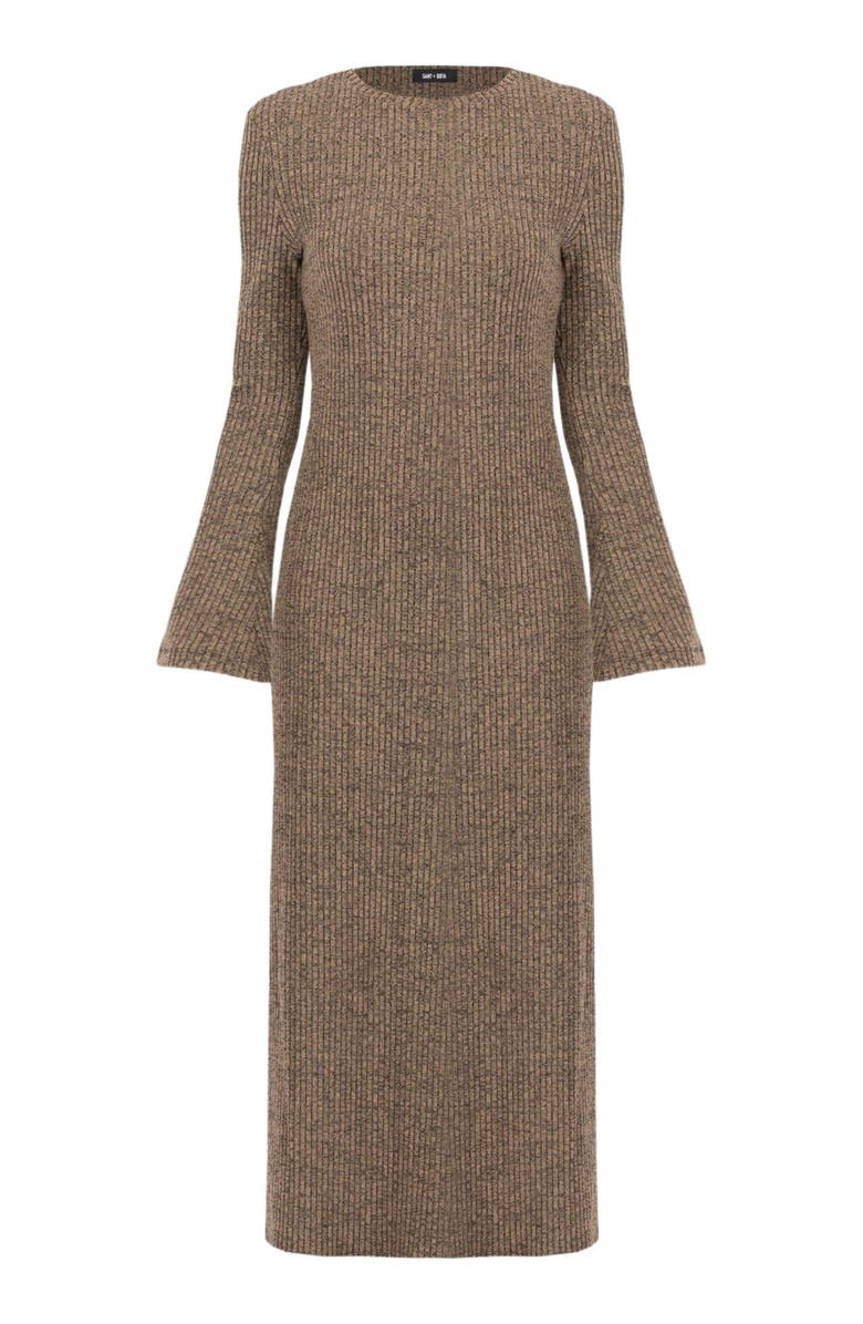 Saint + Sofia Callie Fluted Midi Dress, Alternate, color, Beige