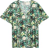 AK ANNE KLEIN Ruffle Accent Short Sleeve Button-Up Shirt