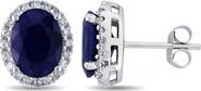 ALLUREZ Oval Blue Sapphire & Halo Diamond Stud Earrings 14k