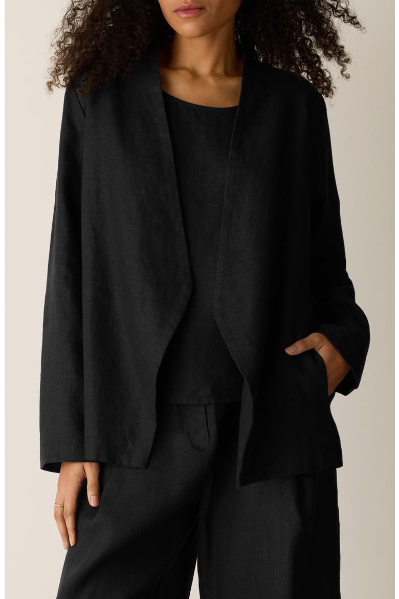 Open Front Organic Linen Jacket, Main, color, BLACK