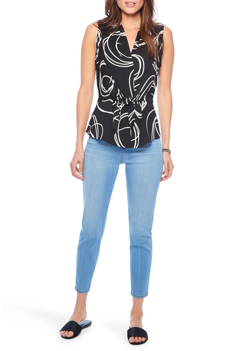 Abstract Print Tie Front Tank, Alternate, color, BLACK MULTI