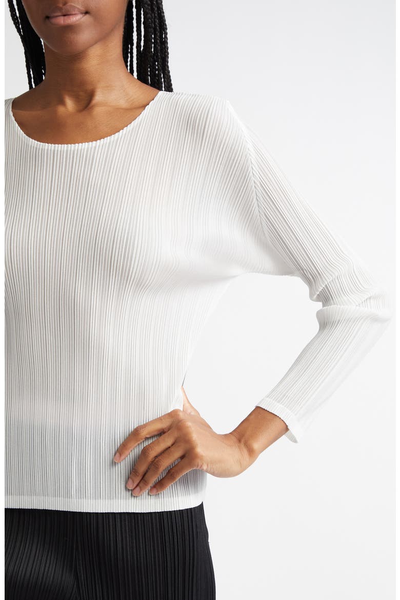 Pleated Long Sleeve Top, Alternate, color, WHITE