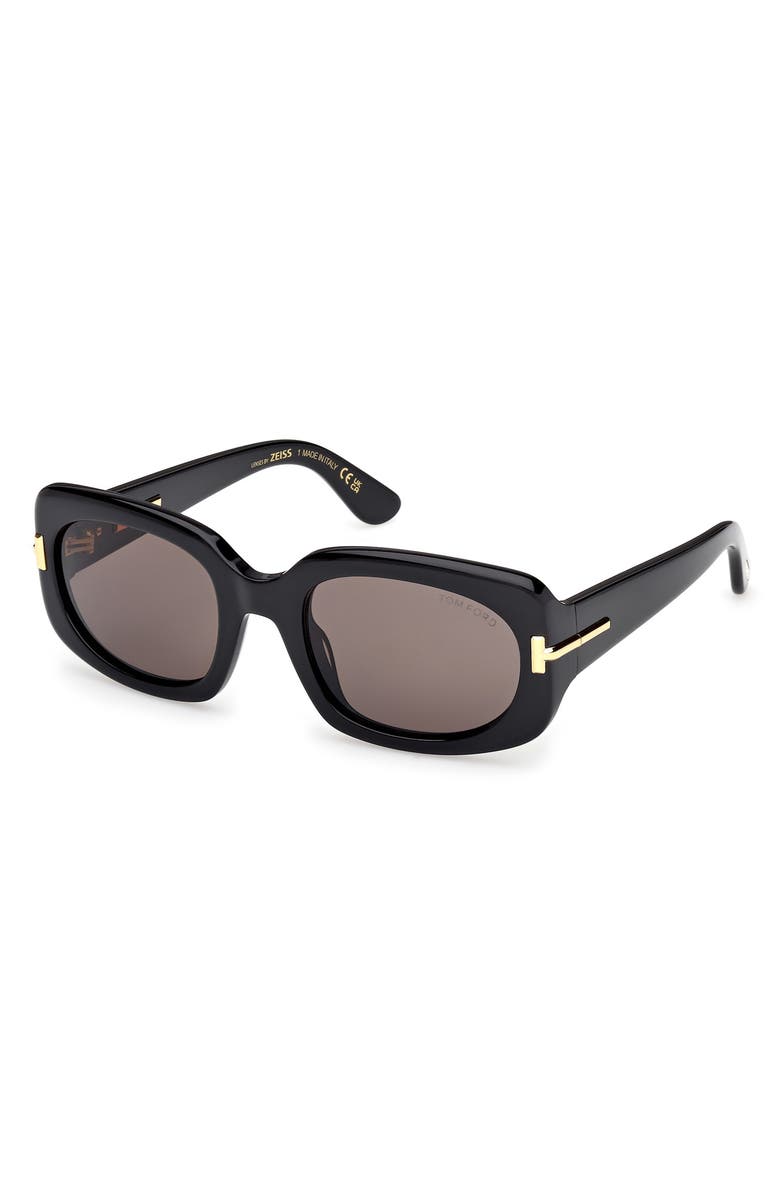 TOM FORD Icon 54mm Rectangular Sunglasses, Alternate, color, Shiny Black Beveled / Smoke