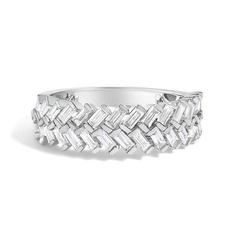 14K White Gold 7/8 Cttw Lab Grown Baguette Weave Design Band Ring