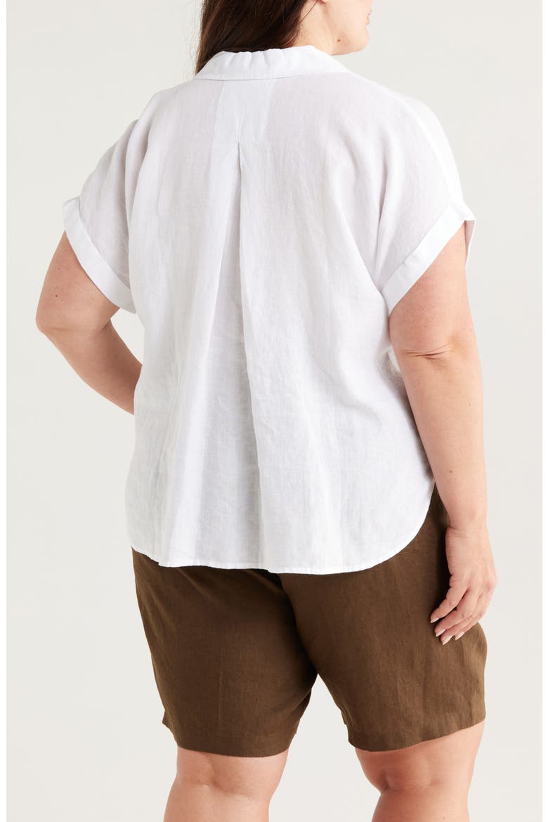 Cuffed Cap Sleeve Organic Linen Top, Alternate, color, WHITE
