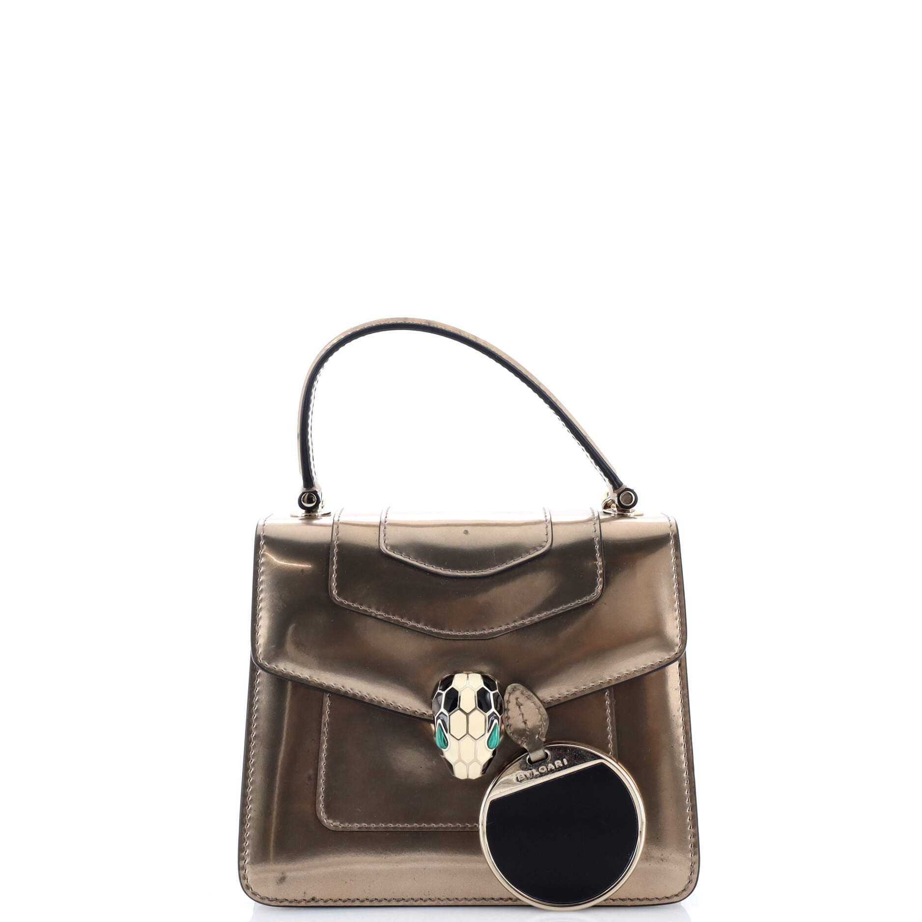 Serpenti Top Handle Bag Patent Small, Alternate, color, Metallic Silver