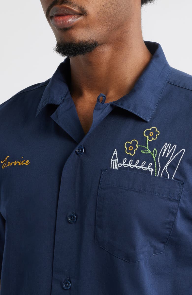 Service Works Logo Cotton Camp Shirt, Alternate, color, Navy