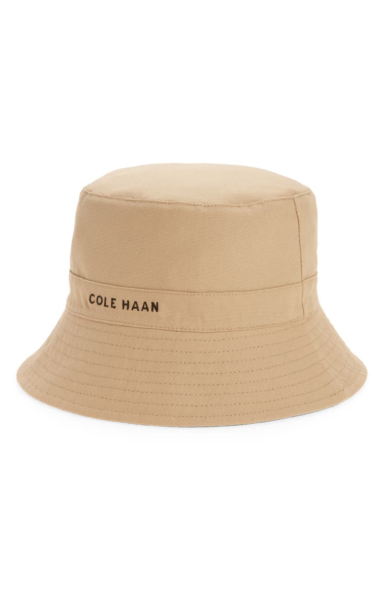 Cole Haan Embroidered Reversible Cotton Bucket Hat, Alternate, color, Olive/ Beige