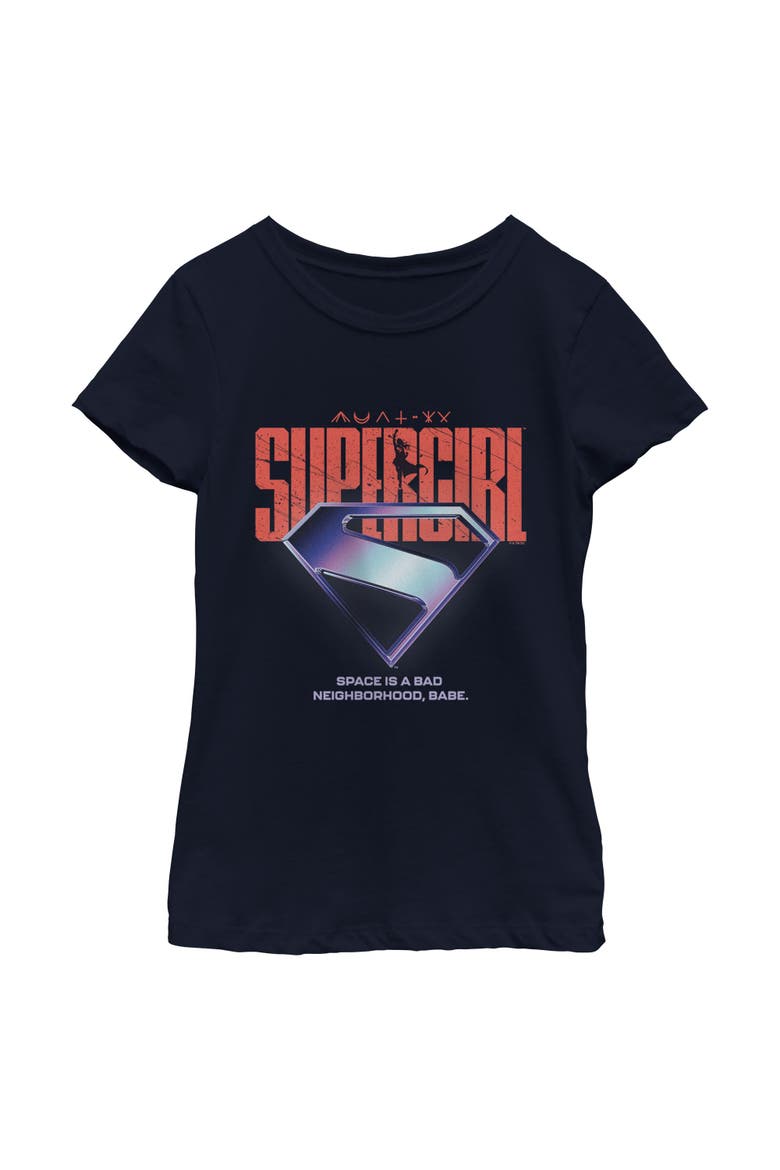 Girl's Supergirl Space Is Bad Logo  Graphic T-Shirt, Main, color, Navy Blue