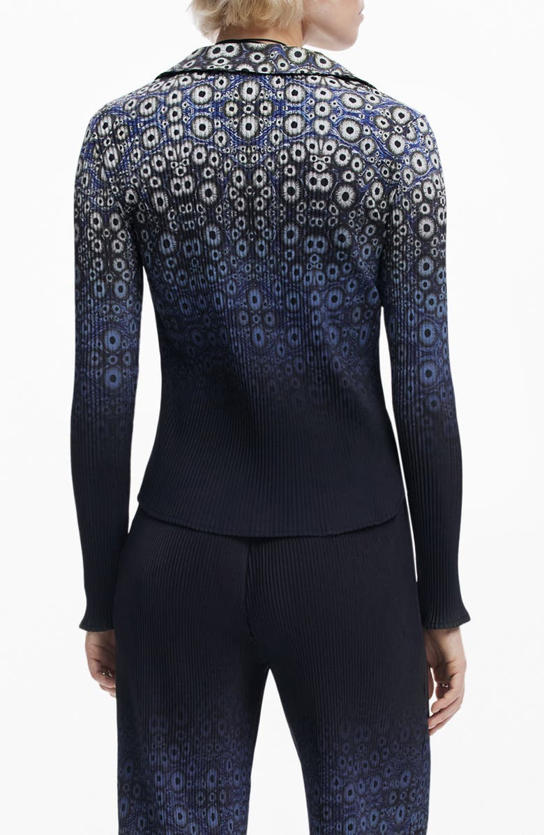 Desigual Ombré Cell Print Rib Button-Up Shirt, Alternate, color, Navy Blue