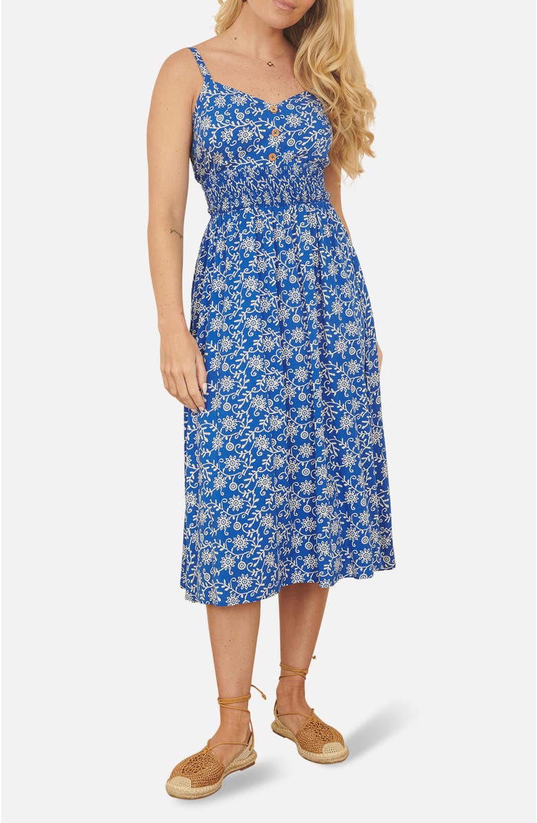 Yumi Printed Sweetheart Neckline Midi Dress, Alternate, color, Blue