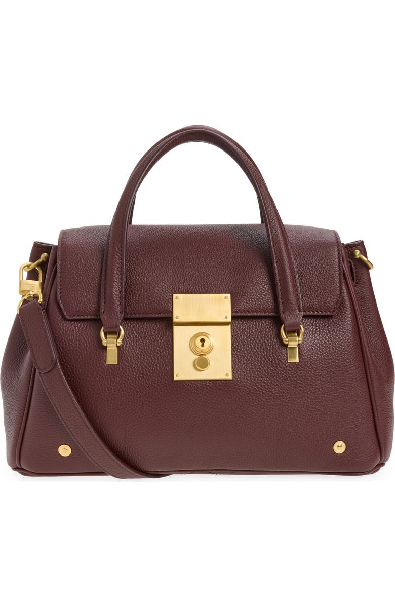 Thom Browne Small Bolton Soft Pebble Grain Leather Top Handle Bag, Main, color, Dark Burgundy