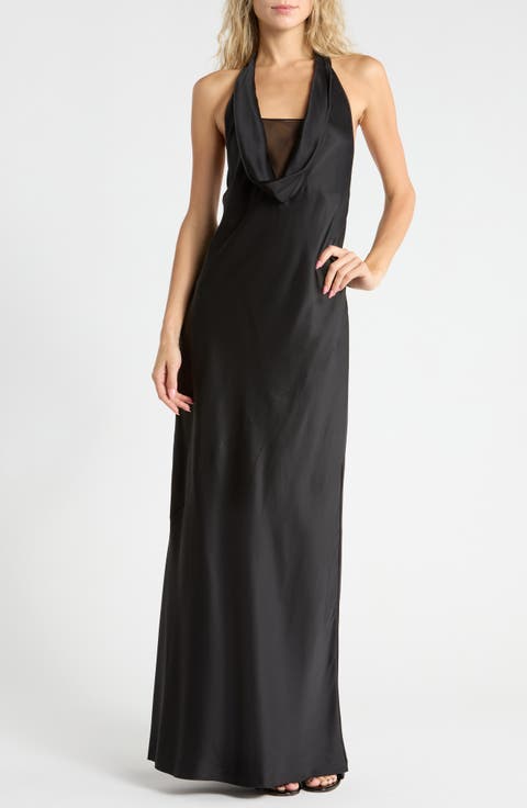 Silk U-Neck Halter Gown
