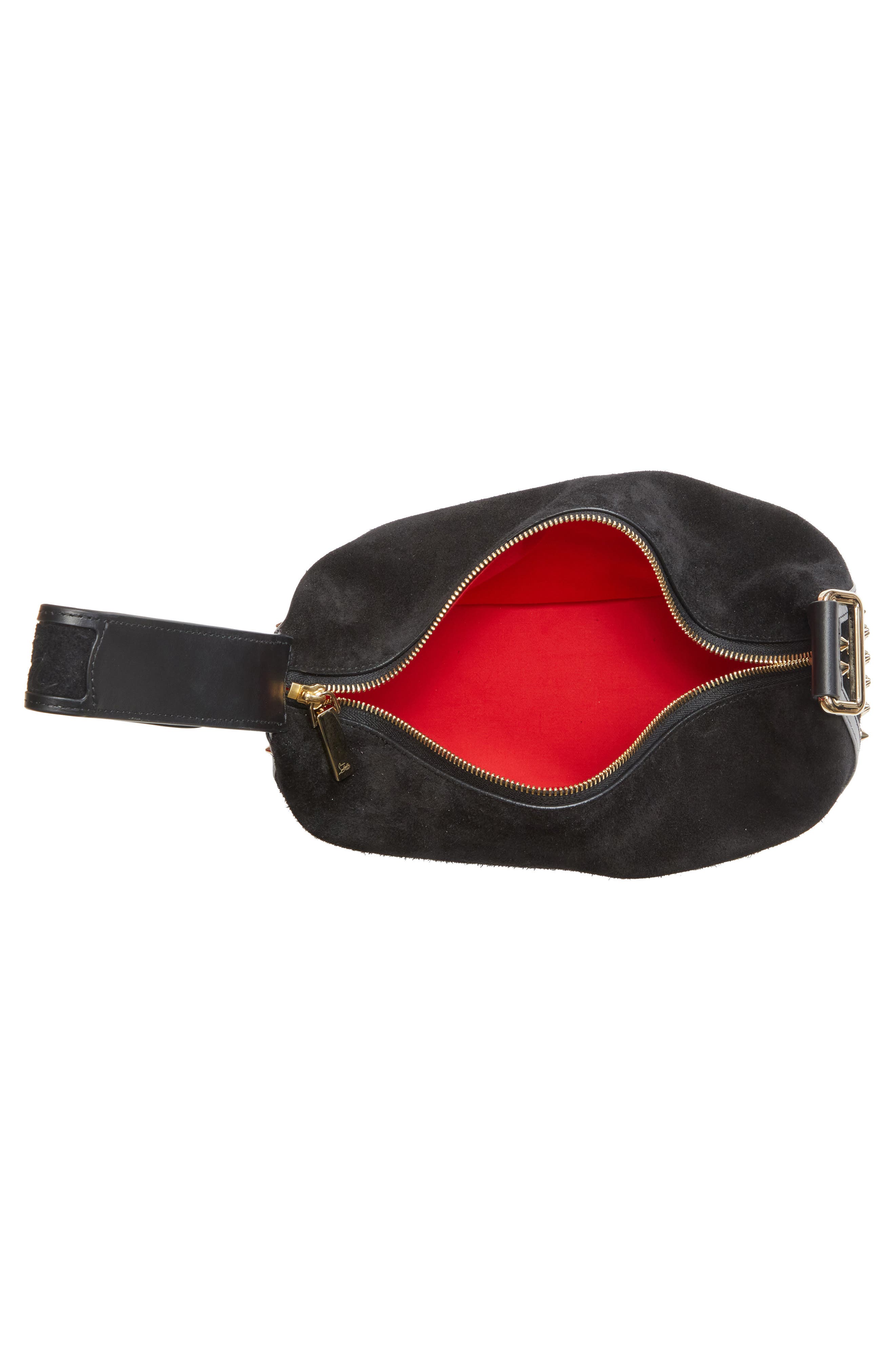Christian Louboutin Funky Empire Spike Dopp Leather Top Handle Pouch, Alternate, color, Black