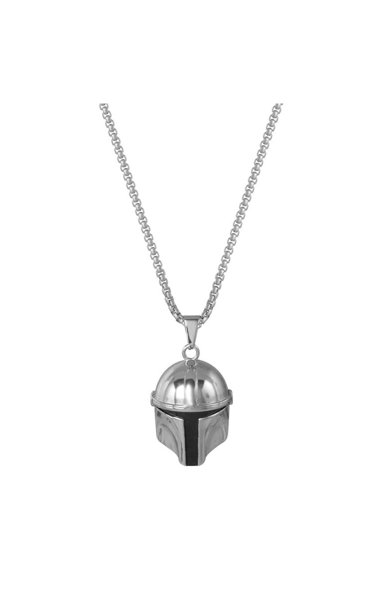 Star Wars Boba Fett Helmet Pendant Necklace, 22" Box Chain, Alternate, color, Silver