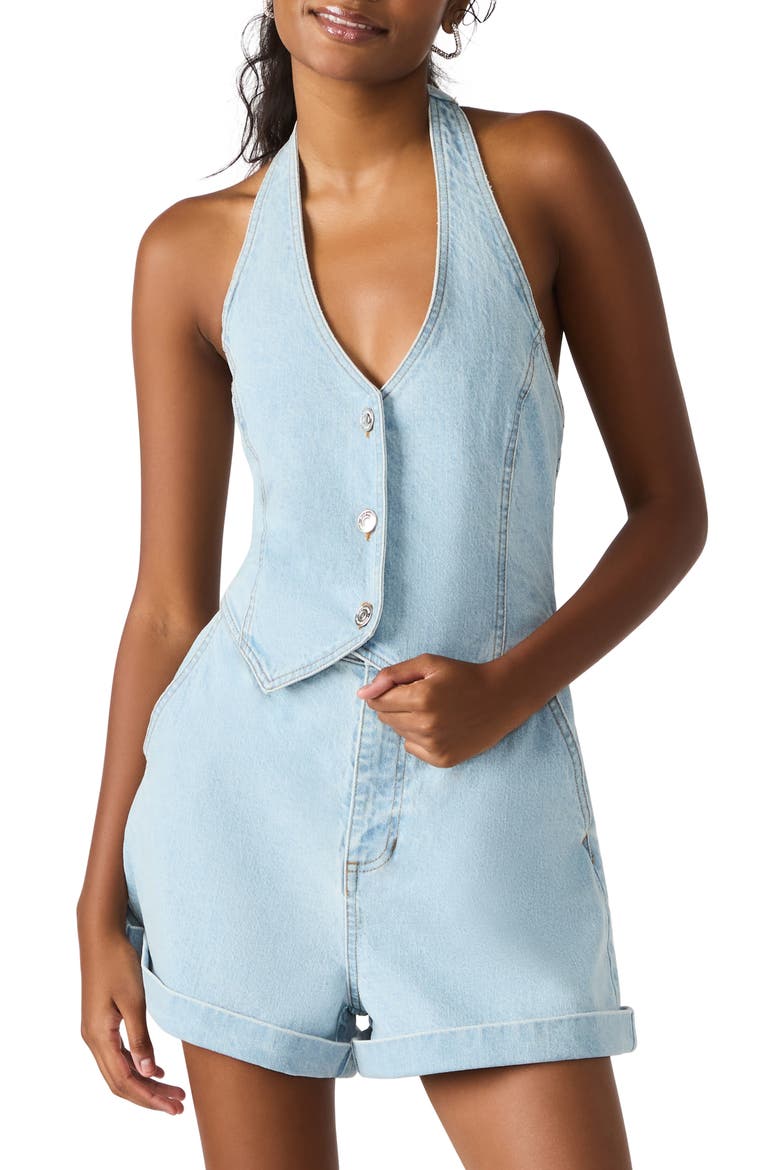 Amity Halter Denim Romper, Main, color, DELFT BLUE