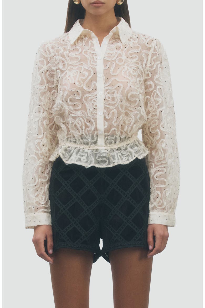 Mary Ruffled Button Shirt, Main, color, IVORY BLACK
