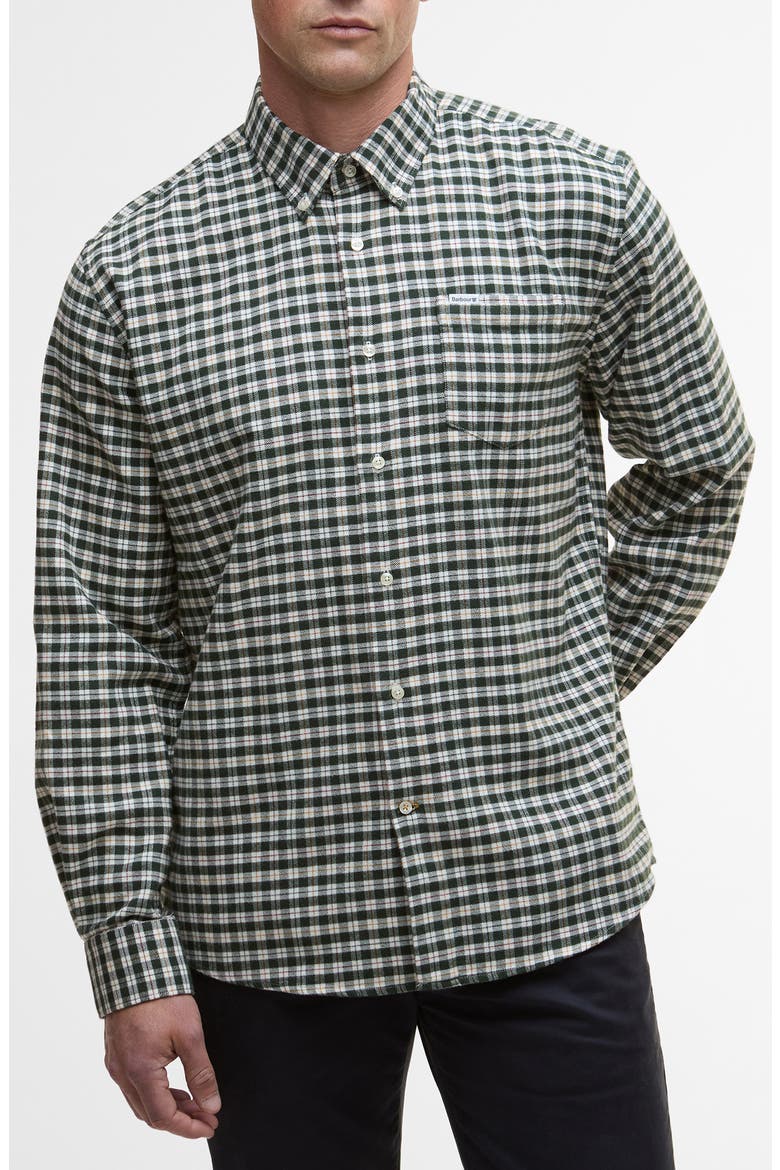 Colderham Regular Fit Brushed Checked Cotton Shirt, Main, color, FOREST