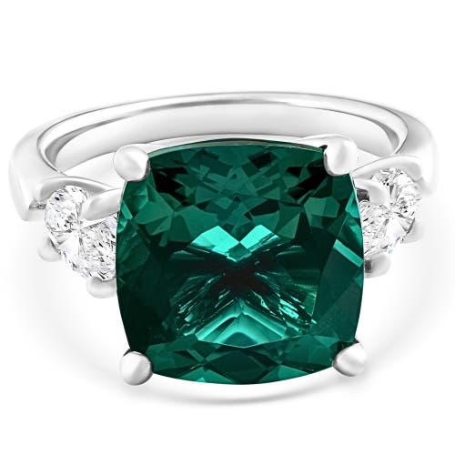 Bliss Diamond 7.55ct Green Cushion Emerald & Marquise Three Stone Ring 14k Gold Lab Grown In Gold