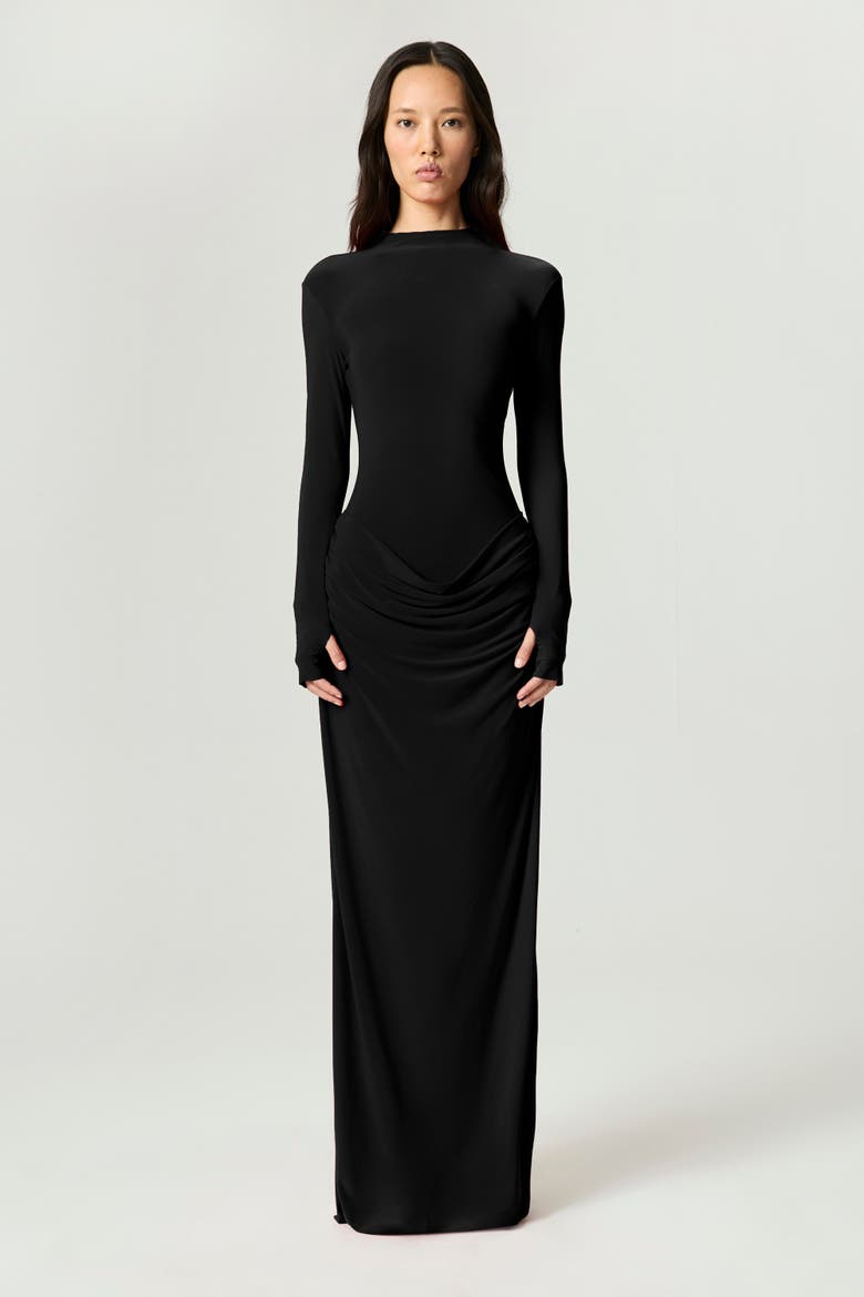coming in ruched maxi dress High-Neck Ruched Maxi Dress (Women)