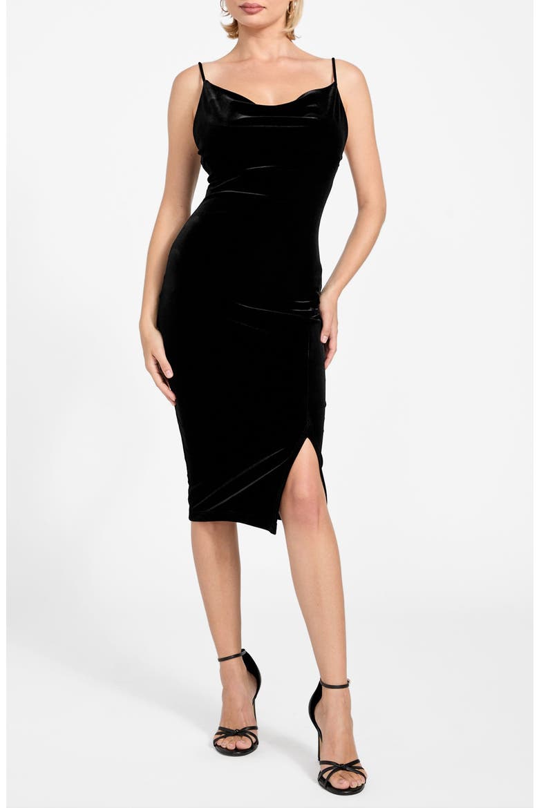 Arya Velvet Cowl Neck Dress, Main, color, BLACK