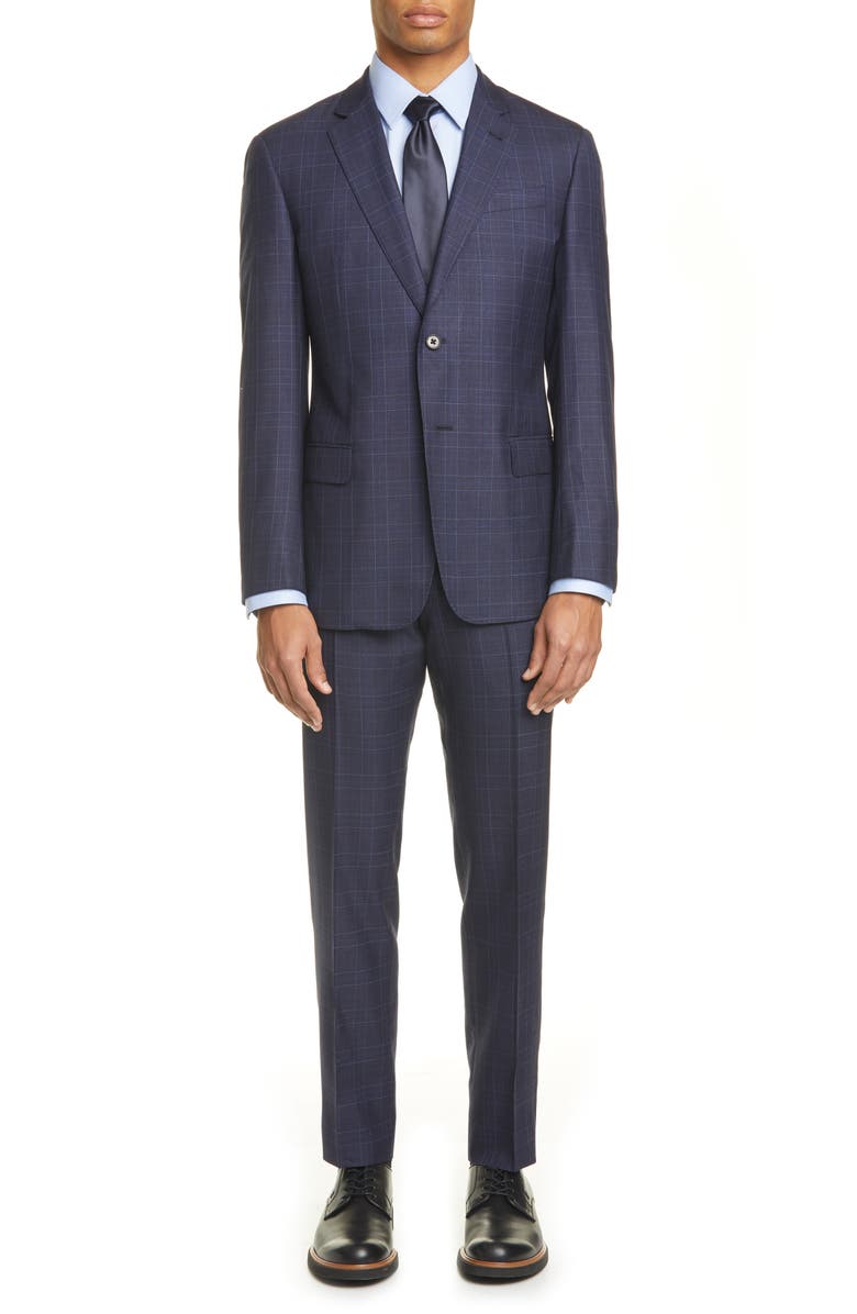 Emporio Armani G Line Trim Fit Plaid Wool Blend Suit, Main, color, 