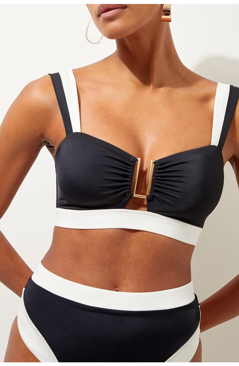 Karen Millen Trim Detail Detachable Strap Bikini Top, Alternate, color, Black