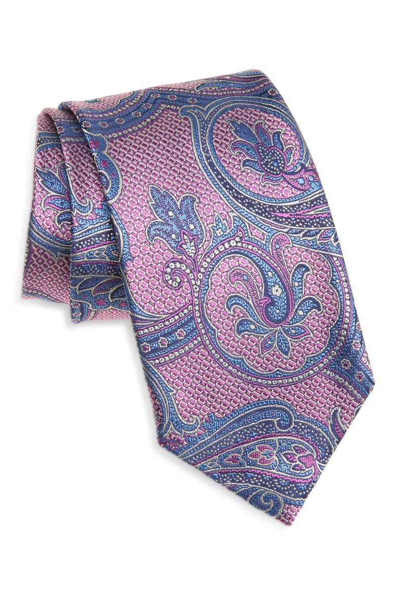 Paisley Silk Necktie, Main, color, BERRY