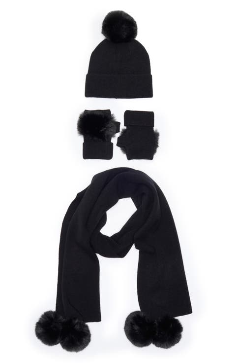 Faux Fur Beanie, Scarf & Gloves Set