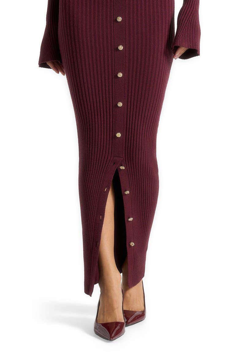 Assia Long Sleeve Knitted Midaxi Dress With Belt, Alternate, color, Wine Red