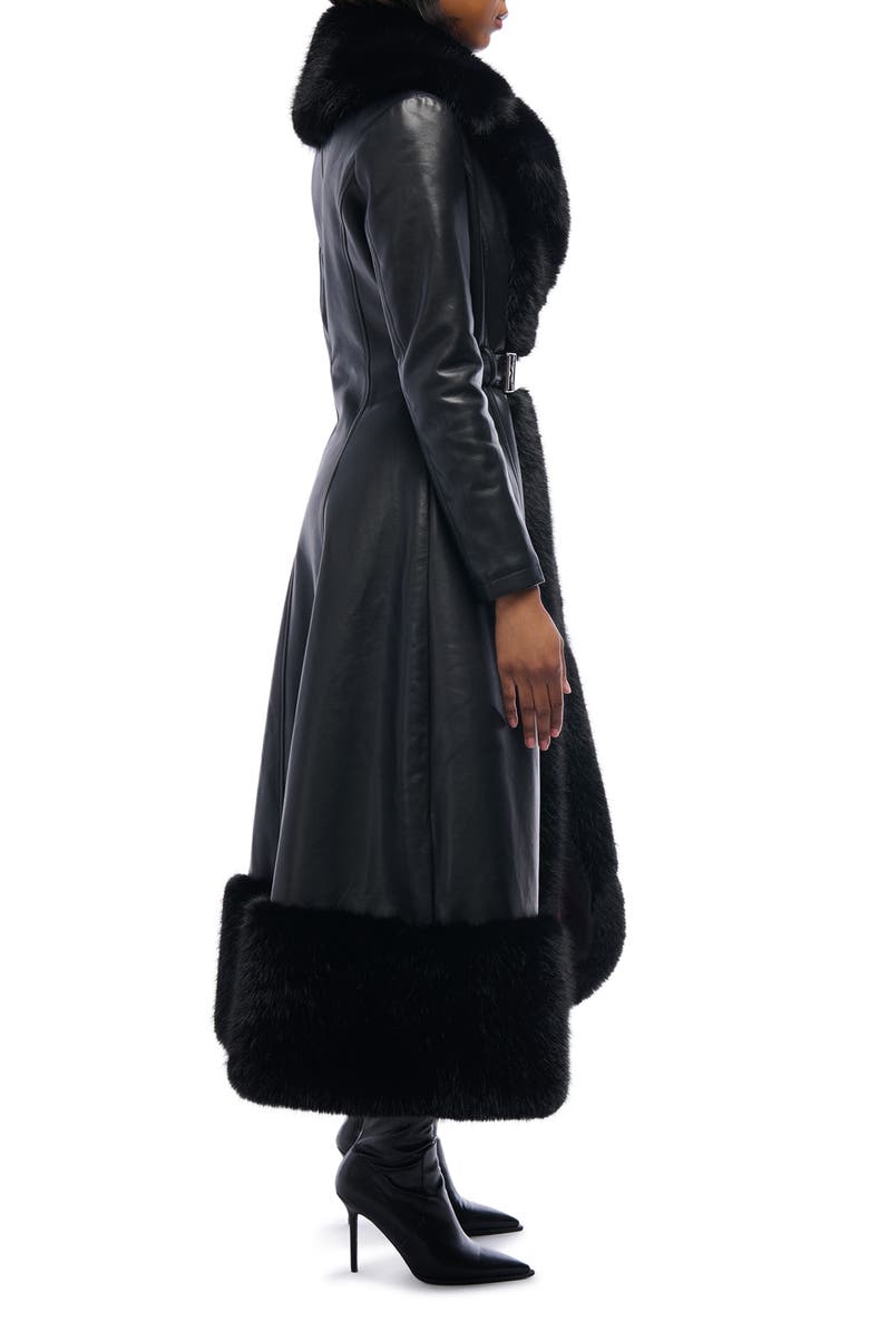 AZALEA WANG Vivian Faux Fur & Faux Leather Longline Coat, Alternate, color,