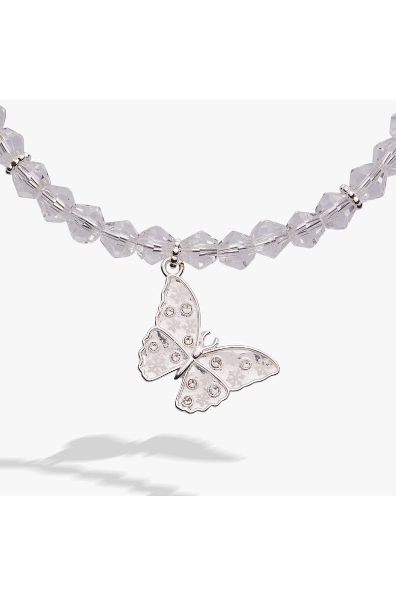 Glass Butterfly Beaded Charm Bangle, Alternate, color, Silver