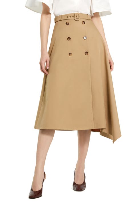 Twill Midi Skirt With Buttons And Belt