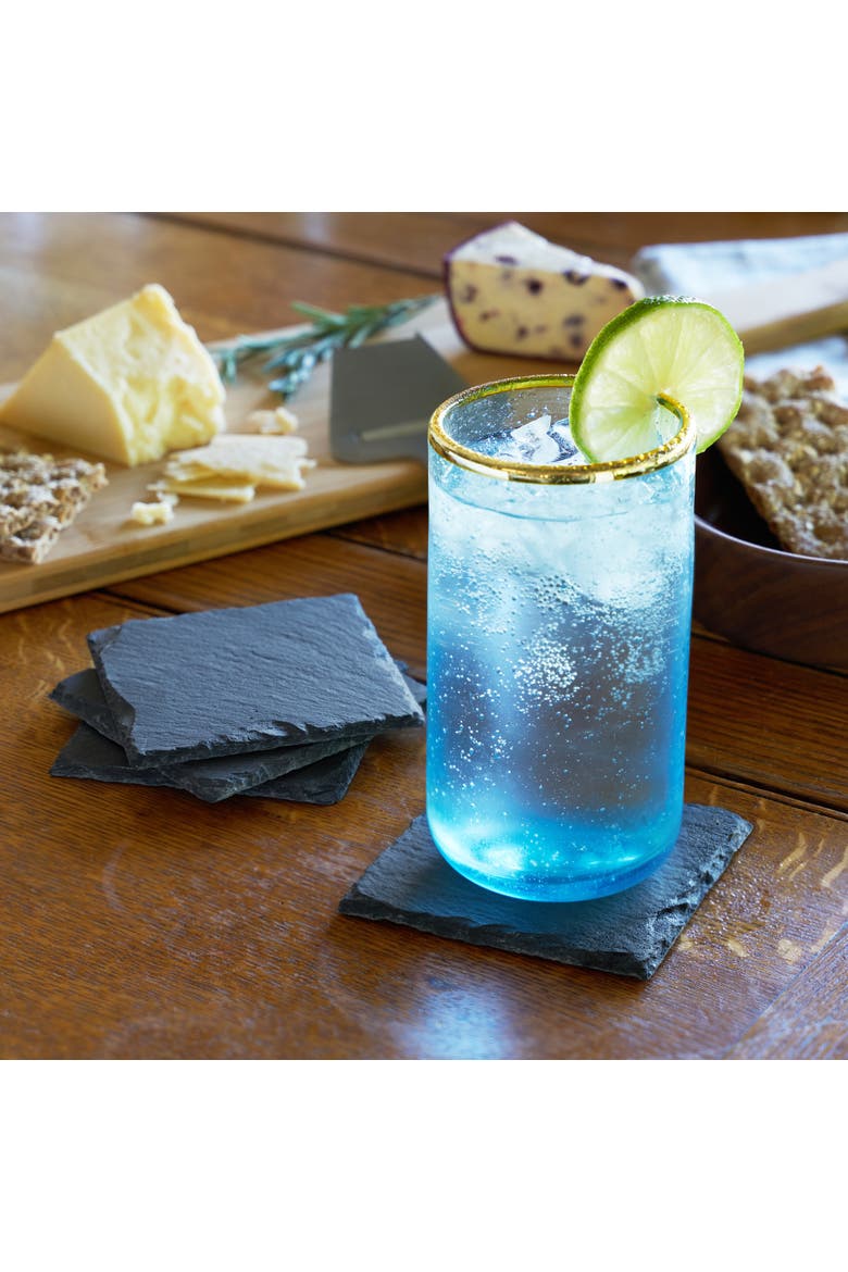 Square Slate Coasters Set of 4, Alternate, color, Black