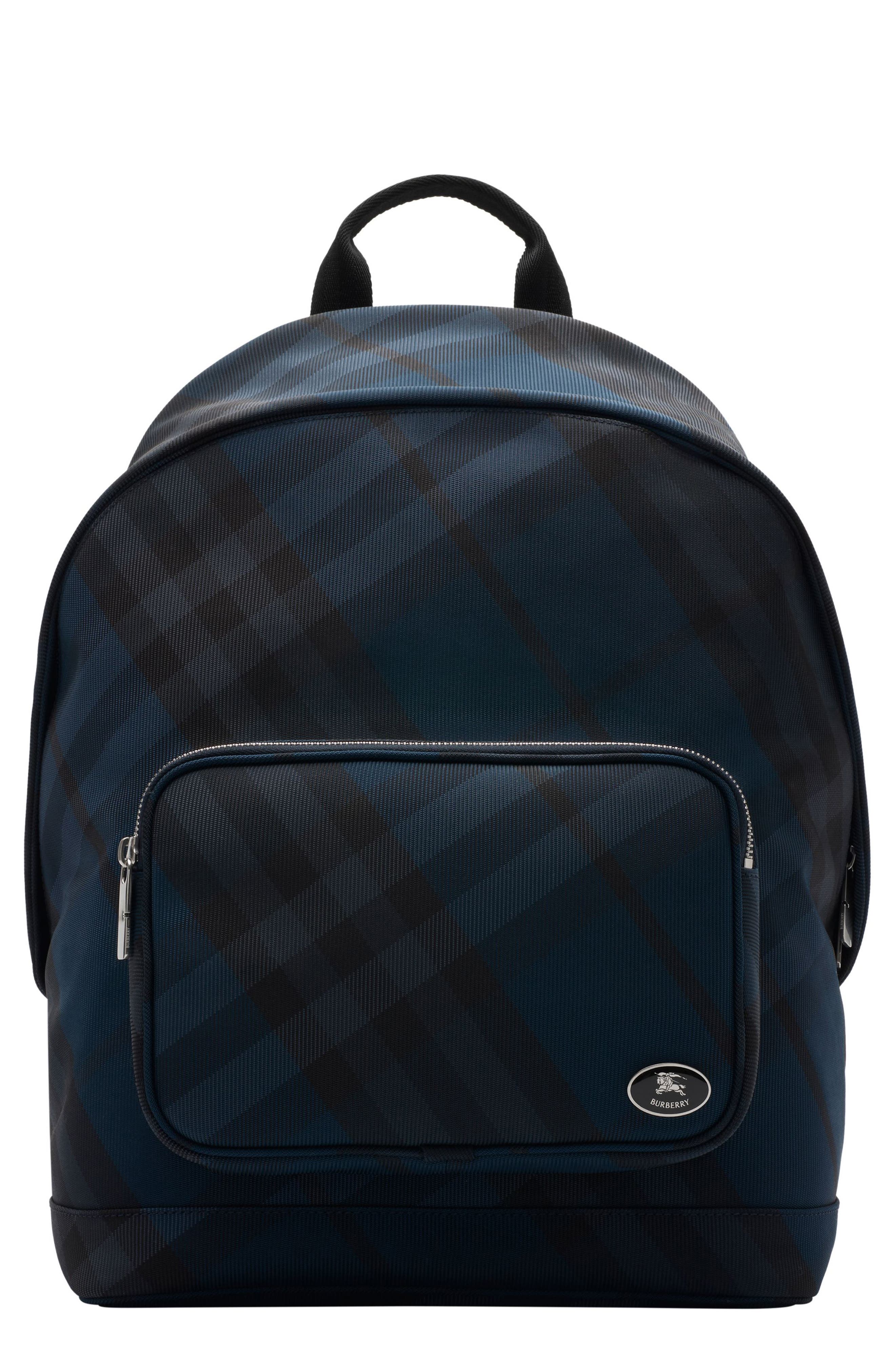 Burberry Grid Check Nylon Backpack, Main, color, Navy