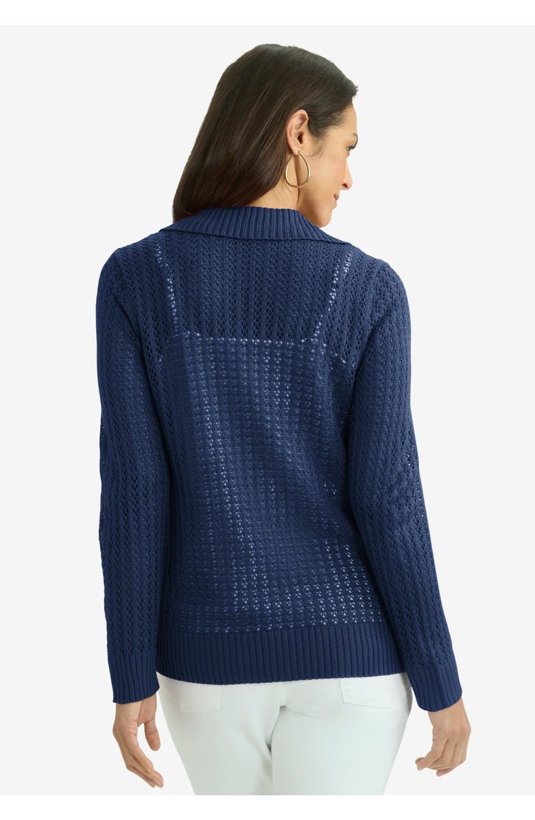 Jessica London Pullover Crochet Polo, Alternate, color, Navy