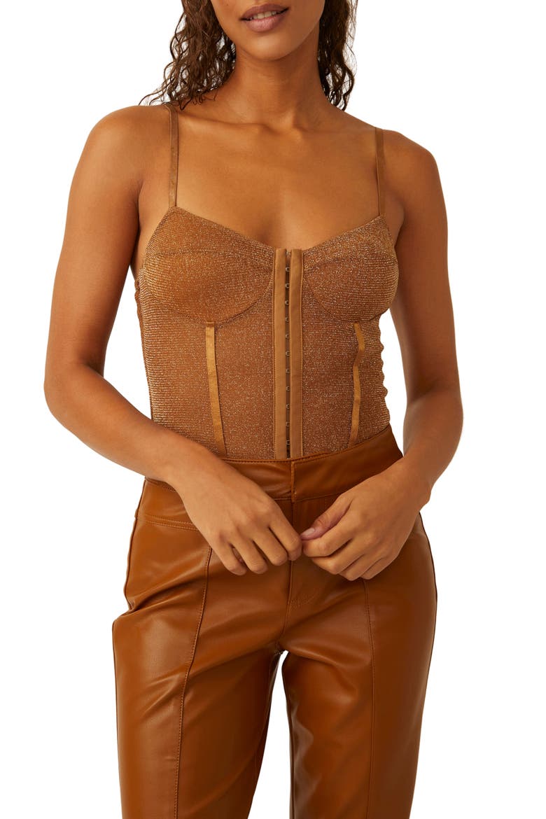 Shimmer Night Rhythm Corset Bodysuit, Main, color, BRONZE