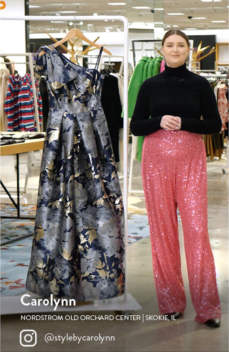 Metallic Floral Asymmetric Gown, sales video thumbnail